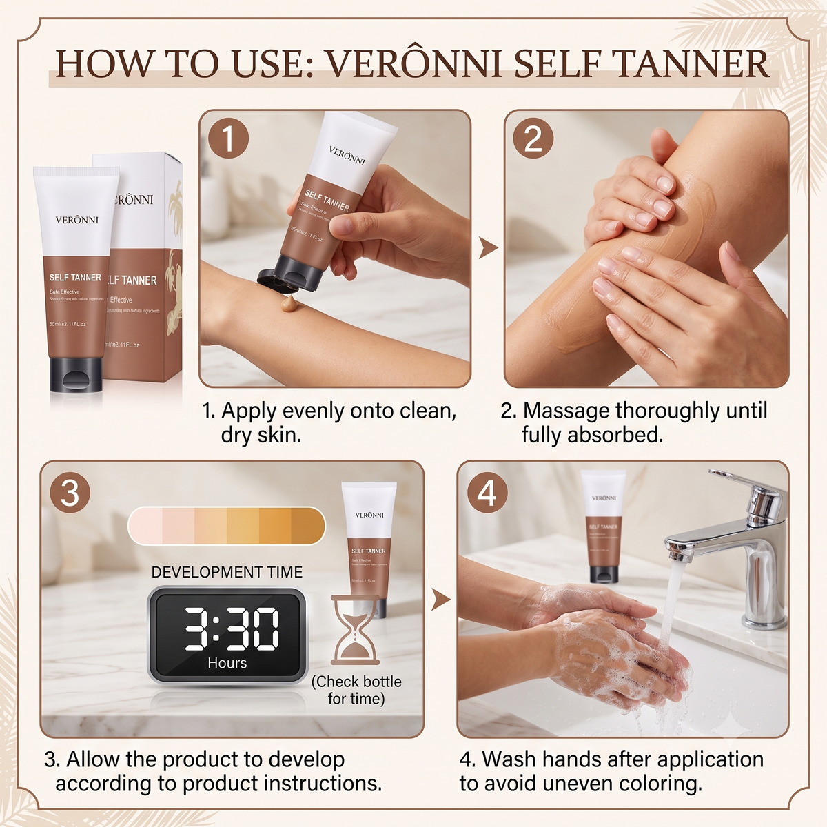 Veronni Self Tanning Body Cream 60g - Natural Bronze Glow Self Tanner Lotion with Glycerin & Vitamins | Hydrating Sunless Tanning Moisturizer